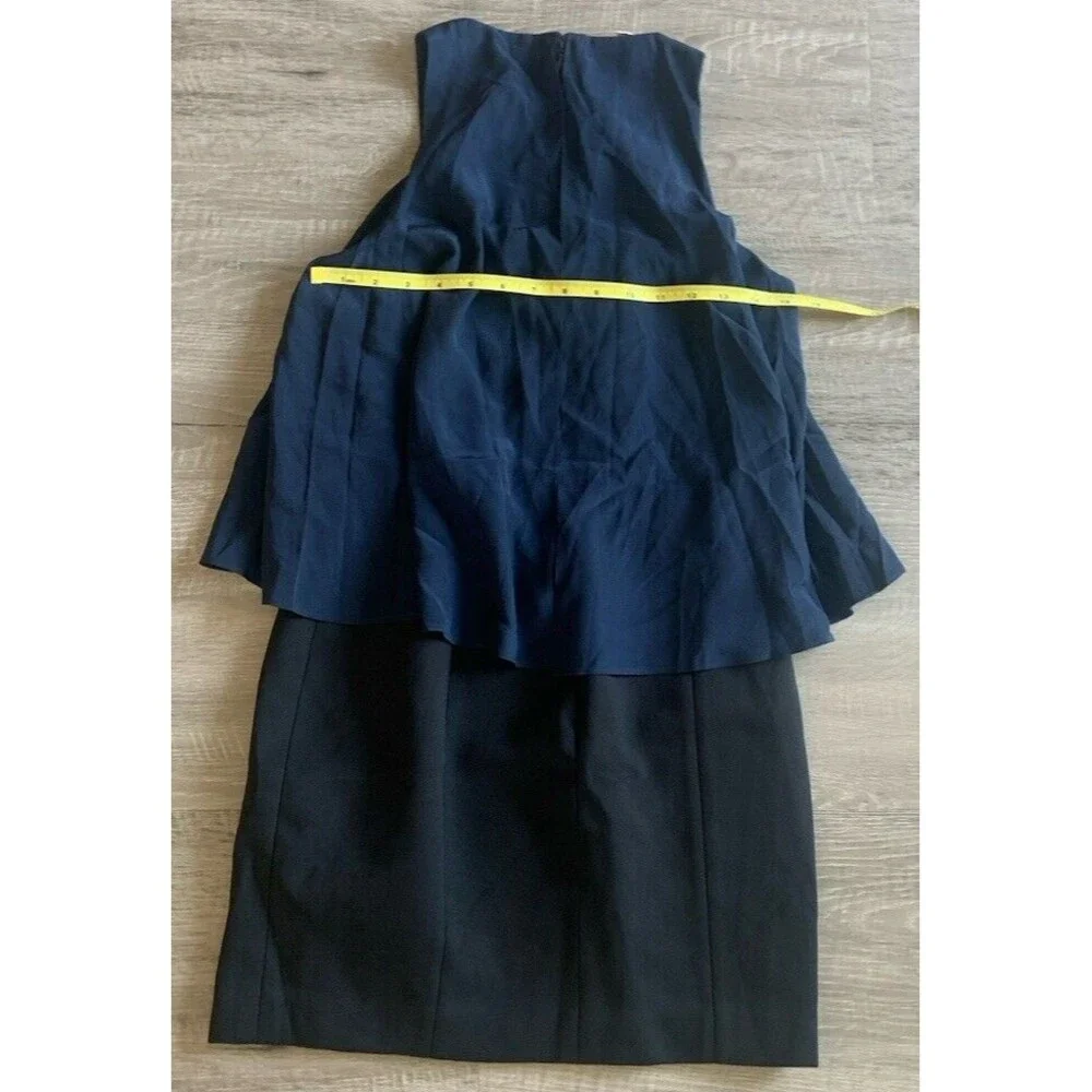 Ali Ro Black Navy Dress Sz 2 Draped Silk Overlay Sheath Stretchy Anthropologie